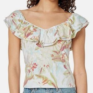 New GUESS Women Short Sleeve Double Ruffle Veronika Top